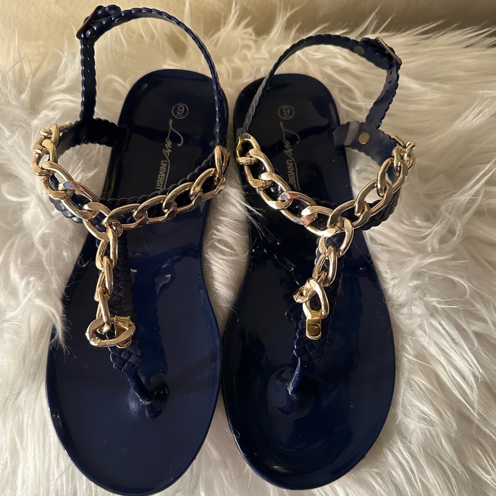Elegant Navy and Gold Women's Sandals. Size 9